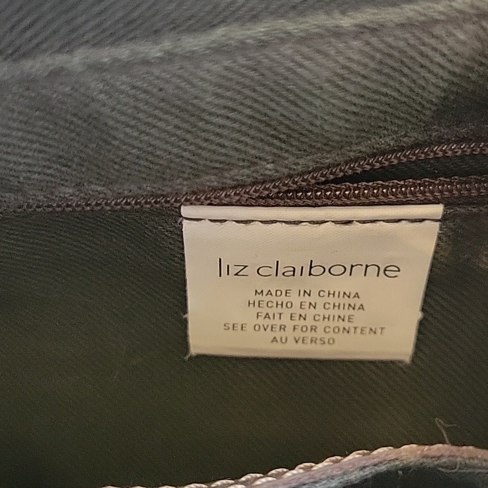 Liz CLAIBORNE brown cloth wool leather shoulder bag purse.  Excellent condition! - Picture 7 of 14